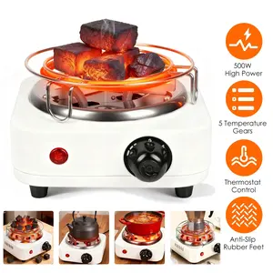 Electric Charcoal Burner 500W Hookah Charcoal Burner Compact Coal Burner for Hooka Cubes Shisha with Grill and Tongs 5 Temperature Gears 338 ° F-1022 ° F Thermostat Control