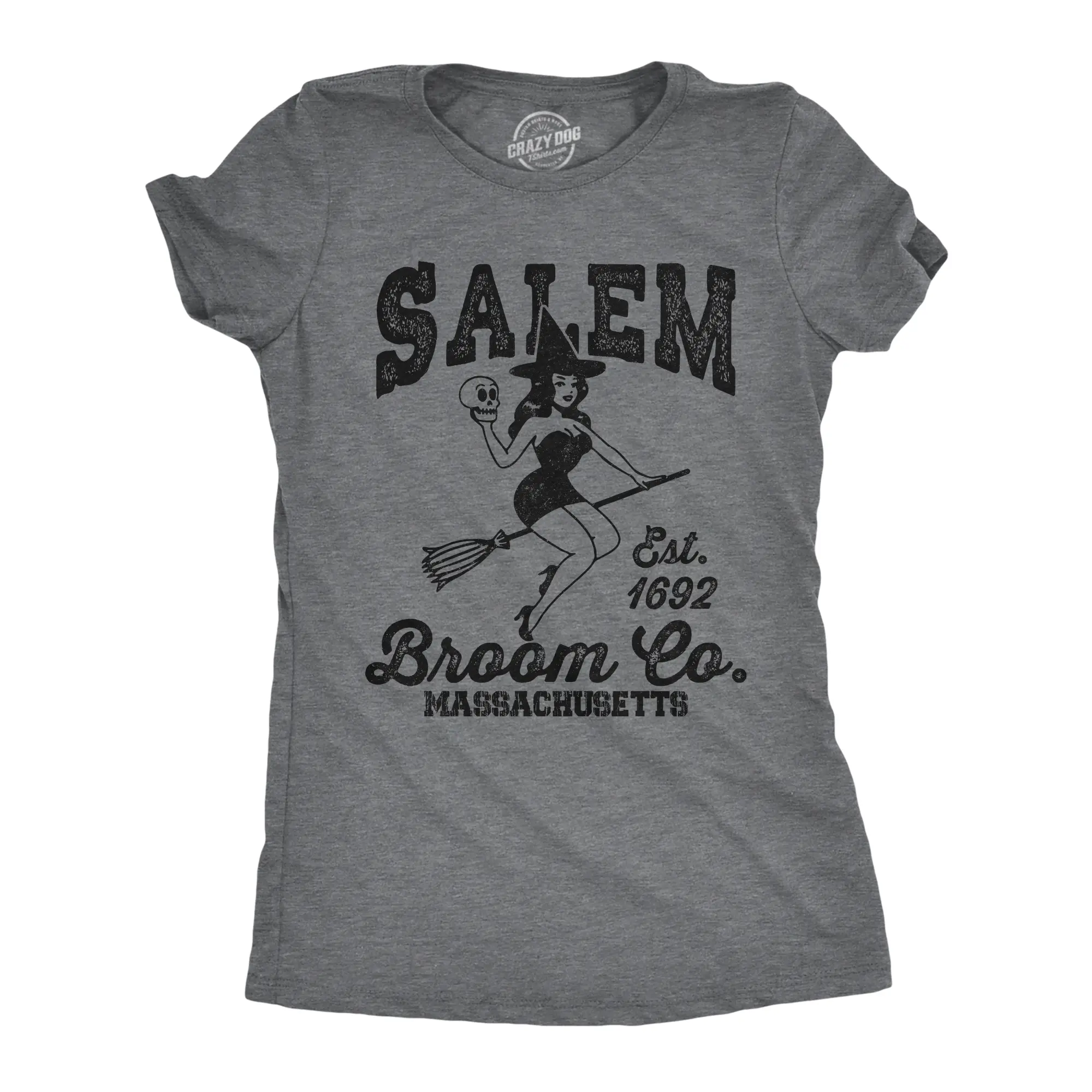 Womens Funny T Shirts Salem Broom Co Sarcastitc Halloween Witch Graphic Tee for Ladies Funny Womens T Shirts Cute Vintage Fashion Casual Ladies T-Shirt Gift Halloween Tops for Women Funny Sarcastic Top Women's Dark Grey