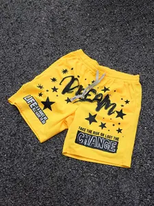 Men's Summer Casual Sportswear Colorblock Star Letter Print Shorts, Vintage Style Loose Breathable Polyester Blend, Perfect for Outdoor Activities