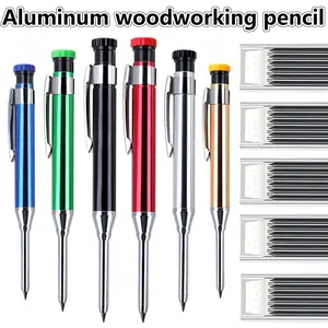 Aluminum 2.8mm Woodworking Pencil Set, 2 Pens + 3 Lead Boxes, Smooth Writing, Break-Resistant, Durable,  for Deep Hole Marking/Office Stationery/Engineering Drawings, Ideal for Architects/Hole Drilling Tool Pen Users/Carpenters