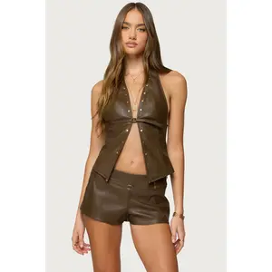 Reese Split Front Faux Leather Top