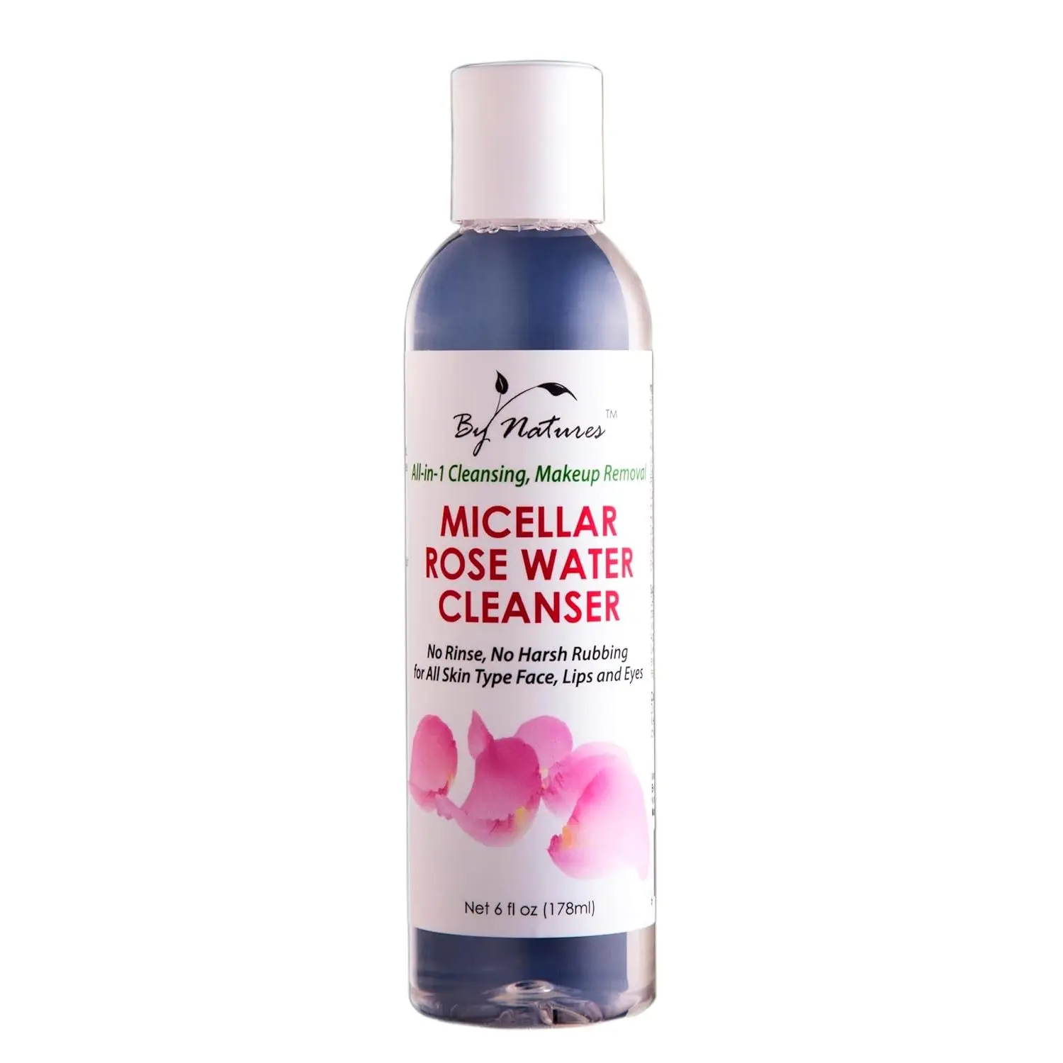 By Natures Rose Water Micellar Liquid Makeup Remover Cleanser - Gentle for Adults, No Harsh Ingredients, All Skin Types, for Face-Lip & Eye, 6 fl oz Single Bottle, Face Lips Eyes, Harsh-Free, Single Item, Aqua/Waterbutylene Glycol (Humectant/Solvent)Hamam