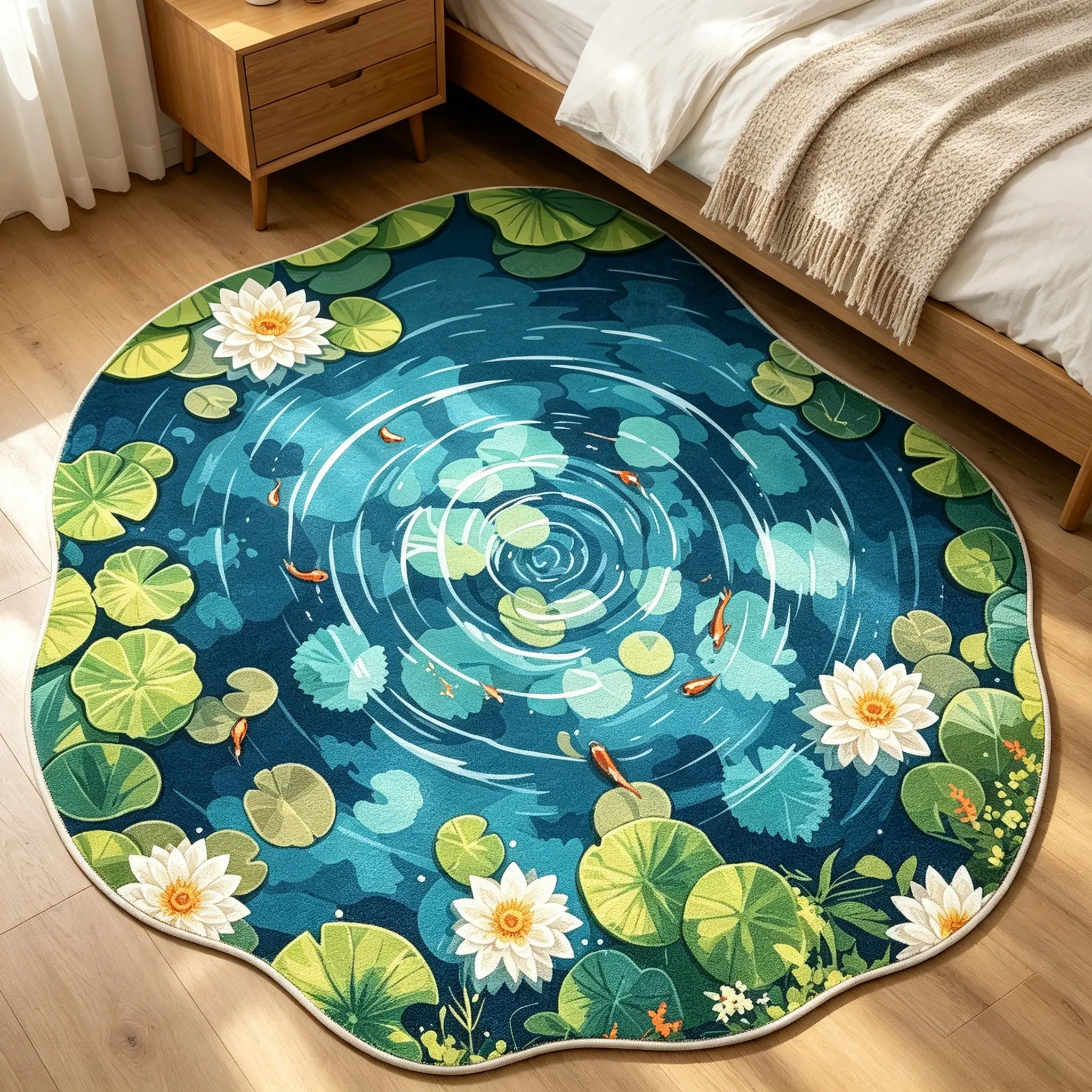 Creative Fish Pattern Print Rug, Hand Wash Only, Ideal for Living Room, Bedroom, Study, New Chinese Style Home Decor, Comfort Zone Carpet, Living Room Rugs
