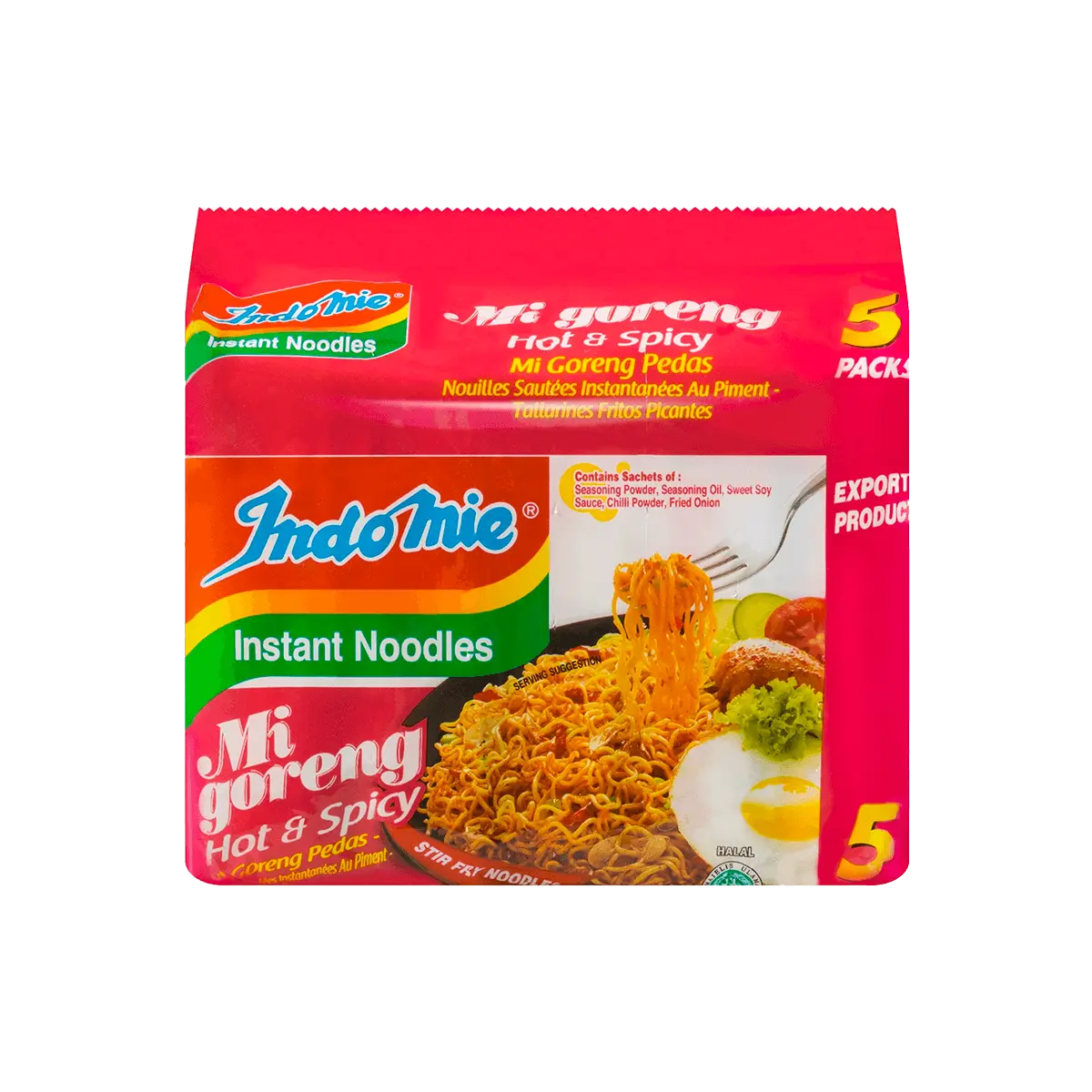 Indomie Mi Goreng Instant Noodles Spicy Flavor 5-Pack - Top Rated Asian Ramen Noodles, Halal Certified, 400g