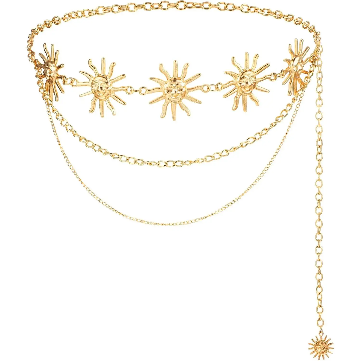 Waist Chain Belt Metal Gold Belts for Women Sun Moon Chain Belt, Gold Waist Chain Gold Waist Belt Western Belts for Woman, Body Belly Belt Chains Fashion Accessories for Dress Jeans Jewelry