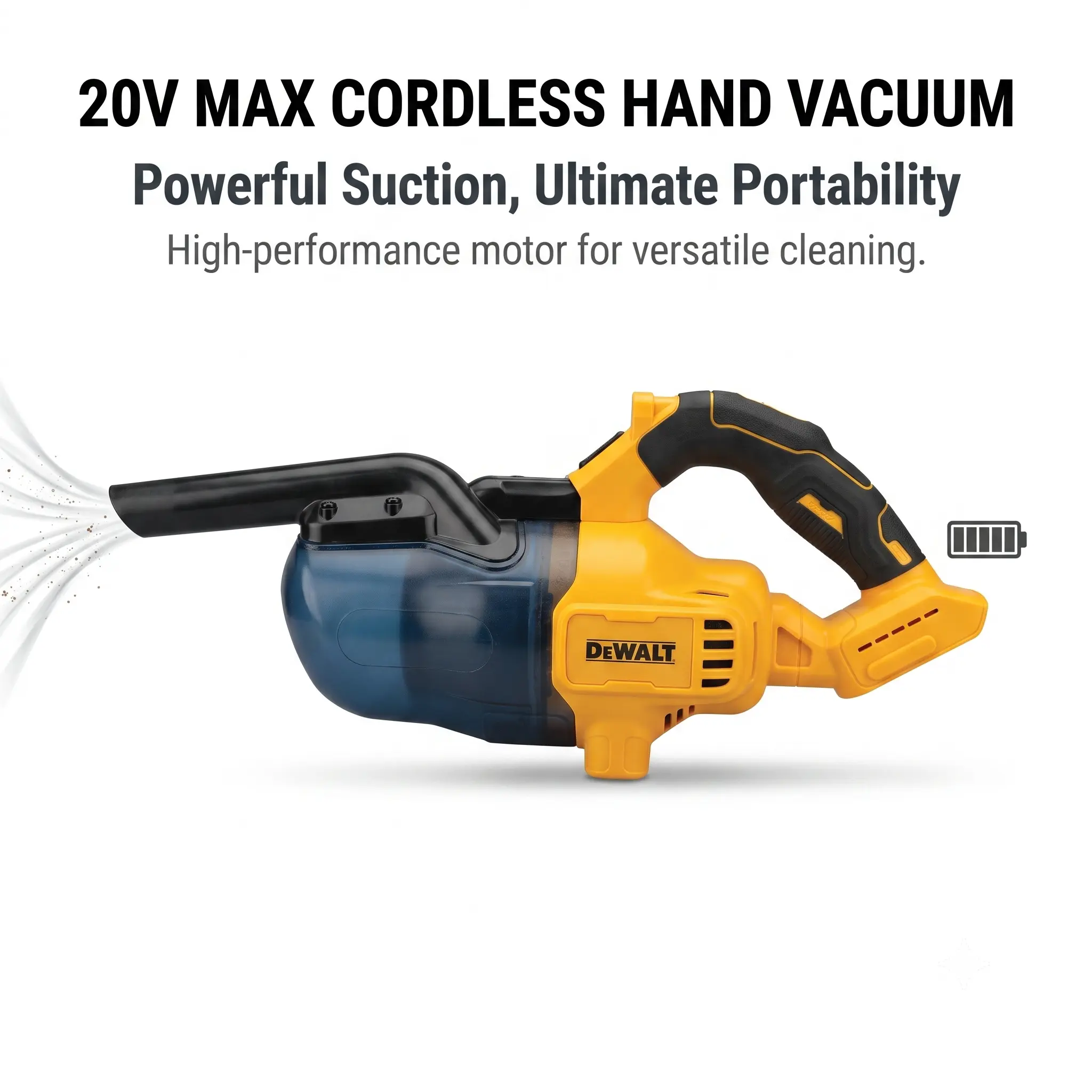DeWalt 20V Portable Vacuum Cleaner (Tool Only) for Parents, with Floor Nozzle, 400W High Torque, 21.7L/s Airflow, 0.7L Bin, Long Runtime, Ideal for Hardware Projects