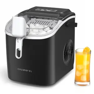 Crownful Ice Maker Countertop, Portable Small Ice Machine with Self-Cleaning, 26lbs/24H, 9 Cubes in 6 Mins, with Scoop and Basket for Home
