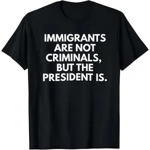 Men's Funny Graphic T-Shirt 'Immigrants Are Not Criminals', Casual Short Sleeve Cotton Crew Neck with Seamless Design and Ribbed Collar