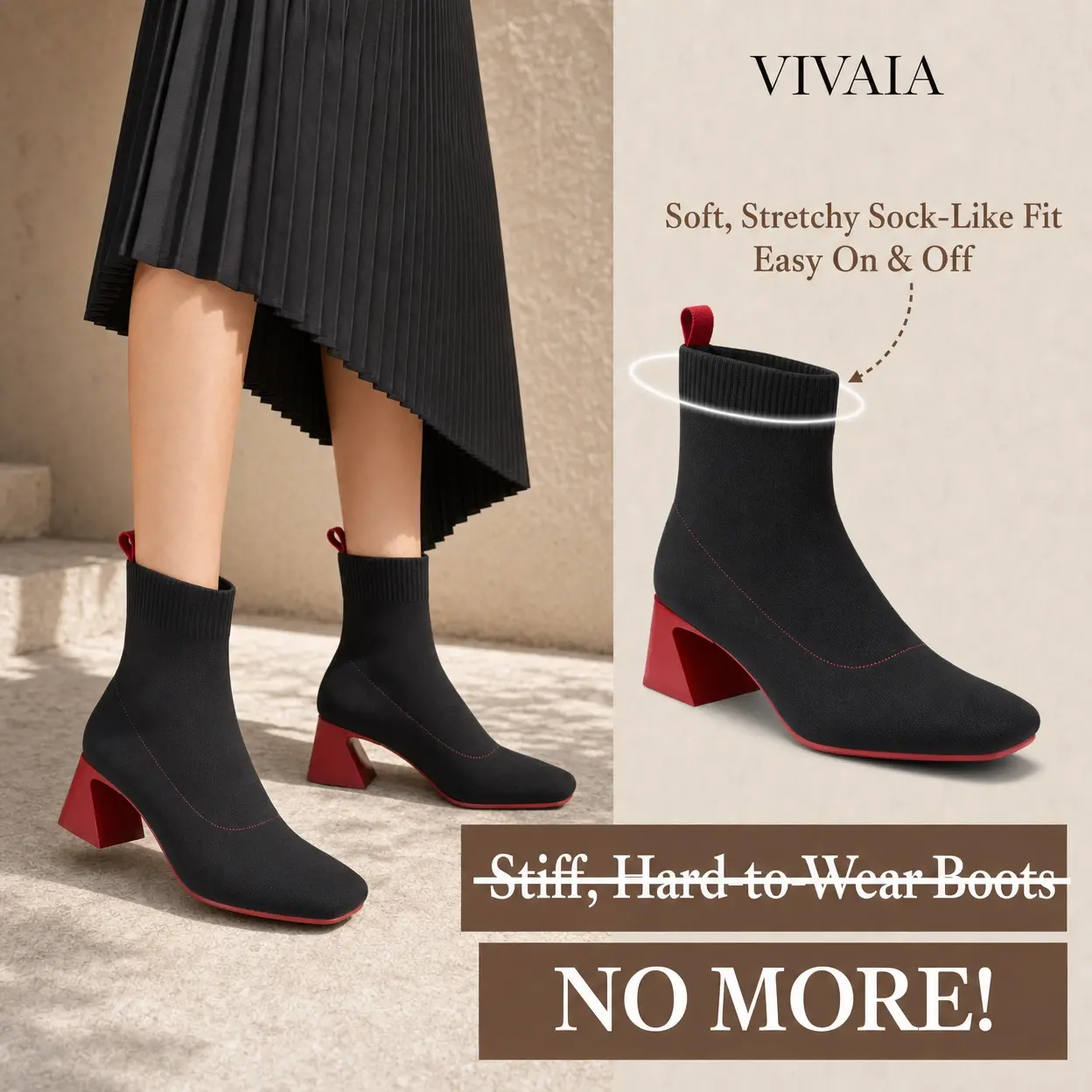 VIVAIA Women's Square-Toe Water-Repellent Block-Heel Boots – Stable, All-Day Comfort Winter Boot (Regina Pro), Bootie, Ankle Boots