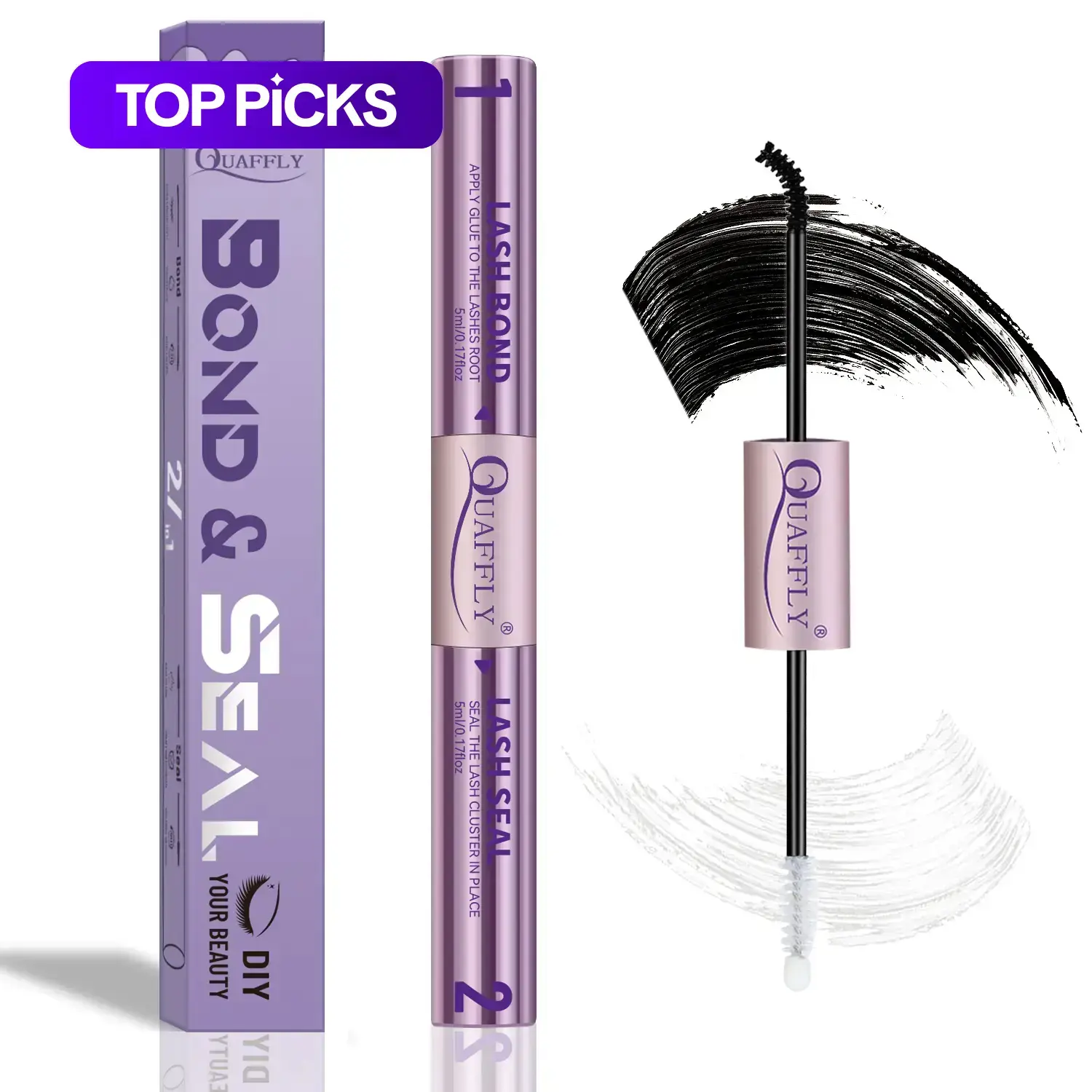 2-in-1 Long Lasting Eyelash Bond & Seal Glue, Durable Waterproof Eyelash Extension Adhesive, Eye Makeup Tool for Women & Girls, Cosmetics, DIY Eyelash Extensions, Rinsing, Choking Hazard Warning