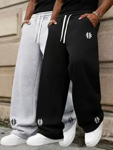 2PCS，Men's fashion casual athletic sweatpants with letter print,distinctive rolled waistband, drawstring waist, straight-leg longpants-suitable for indoor and outdoor wear, ideal for leisuresports and running, also suitable as a couple gift