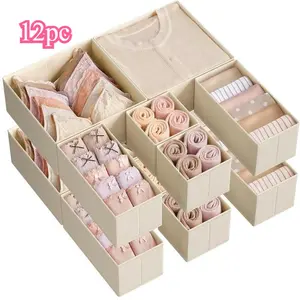 6PCS/12PCS Drawer Organizer, Dresser Drawer Organizers, Foldable Fabric Storage Bins for Clothes, Socks, Underwear, Ties, Scarves