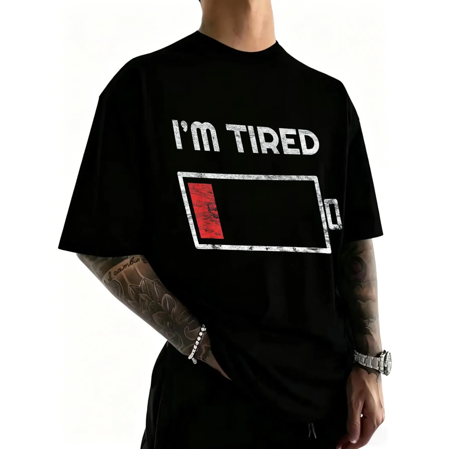 Funny I'm Tired Low Battery T Shirt - Empty Phone Symbol T-Shirt