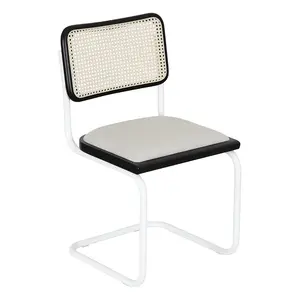 Furnish Theory Breuer Chair B32/S32 Cesca Cushion Seat & Cane Back Side Chair with White Frame