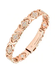 Women's Pure Copper Magnetic Zirconia Bracelet, Cubic Zirconia Bracelet, Luxurious Clover Alloy Rhinestone Single Row Magnet Hand Jewelry, Adjustable Elegant Ring, Fashionable Jewelry, CZ Bling