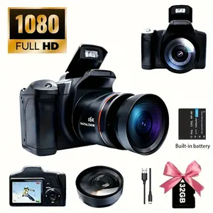 vlog Camera This Digital Camera Is Equipped With A 2.4-inch LCD Screen, 16x Digital Zoom And 1080p High-definition Recording, Making It Suitable For Photography And Vlogging. It Comes With A 9.88mm Wide-angle Lens, Making  Photobooth Photographic Kit