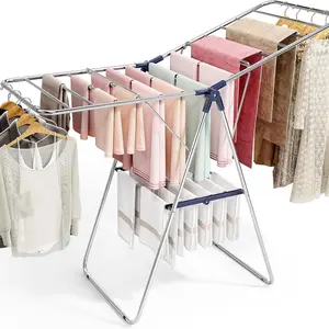 Clothes Drying Rack Drying Rack Clothing with Height-Adjustable Foldable Gullwings Laundry Drying Rack Indoor Outdoor Use No Ass Hangable Installation