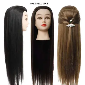 Human Hair Styling Practice Mannequin Head with Long Straight Hair in Gold Colors, Includes Table Stand for Hairdressing Salon Use