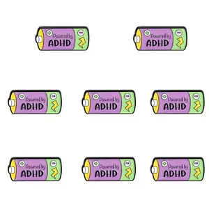 New brooch -1/8PCS cartoon battery ADHD series badge pin, made of metal material, suitable for decoration on backpacks and clothing, exquisite gift, perfect for gifting to family and friends