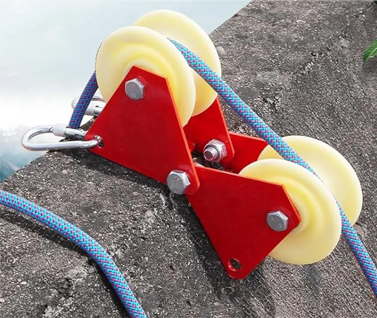 90 Degree Angle Lifting Pulley System Roof Top, Rope Block and Tackle Pulley System for Lifting Heavy Objects, Material Handling and Moving Lifting System with Hooks