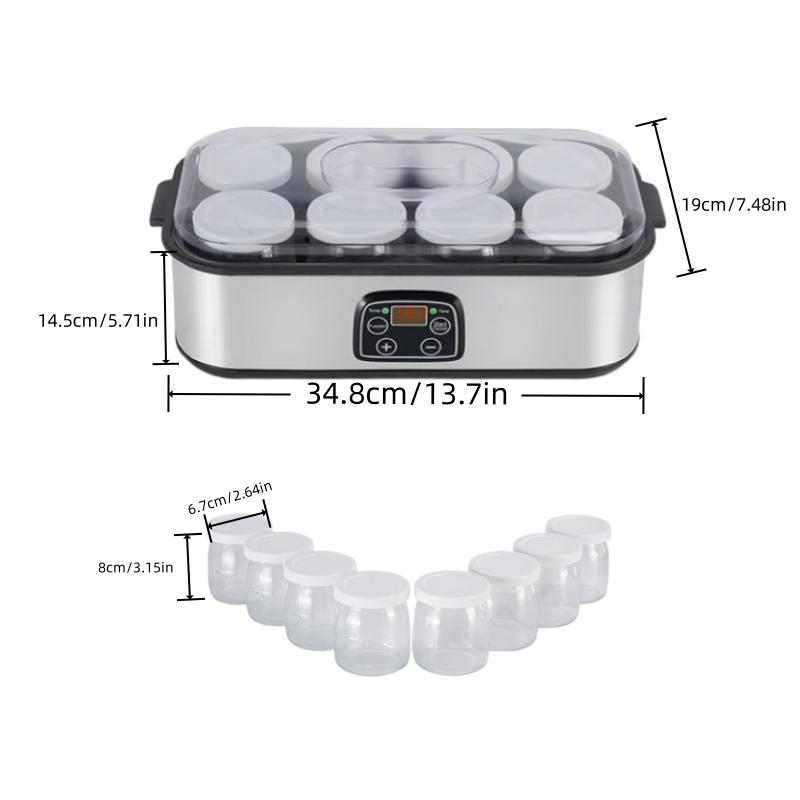 Fully automatic yogurt machine with adjustable temperature and 48 hour time control for fresh homemade yogurt desserts, 8 cans, LED display screen, multifunctional electric yogurt machine