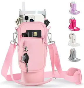 Water Bottle Carrier Bag for Stanley Cup, 40/30oz with Phone Holder Pockets ,Neoprene Water Bottle Cross-body Bag with Adjustable Shoulder & Hand Strap Stanley Cup Accessories