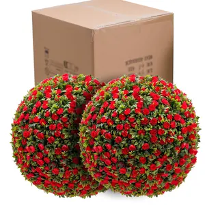 GARVEE 17" Flower Topiary Ball  Decorative Balls 2PCS, Artificial Topiary Balls,  for Outdoor Patio Garden and Indoor, Wedding Decoration, Red