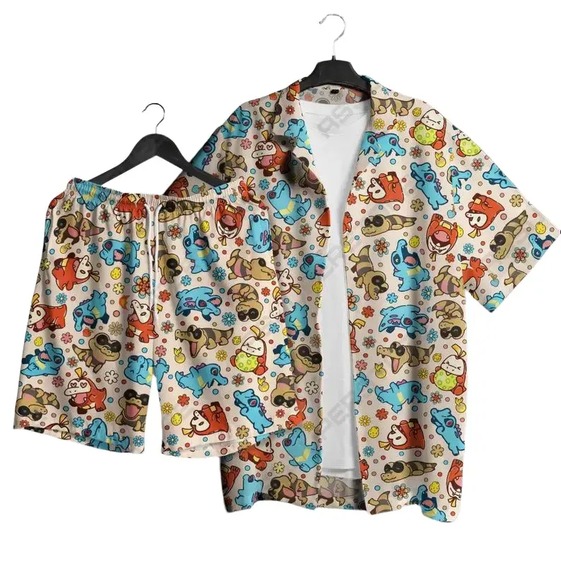 FuecocoTotodile PKM poke Set Hawaiian Shirt mon For All Ages Tropical Button Up Shirt Unisex Summer Outfit Cute Beach Shorts  Retro Pattern Shirt Gifts Limited Drop 2026 – Cute Anime Hawaiian Shirt (Summer Exclusive)