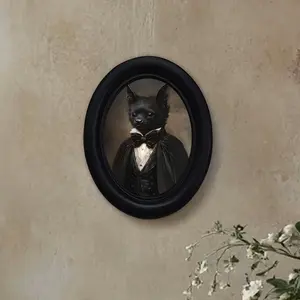 Vintage Victorian Bat Gentleman Wall Decor, Artistic Oval Frame Print, Gothic Bat Portrait, Dark Academia Style, Perfect Gift for Bat Lovers