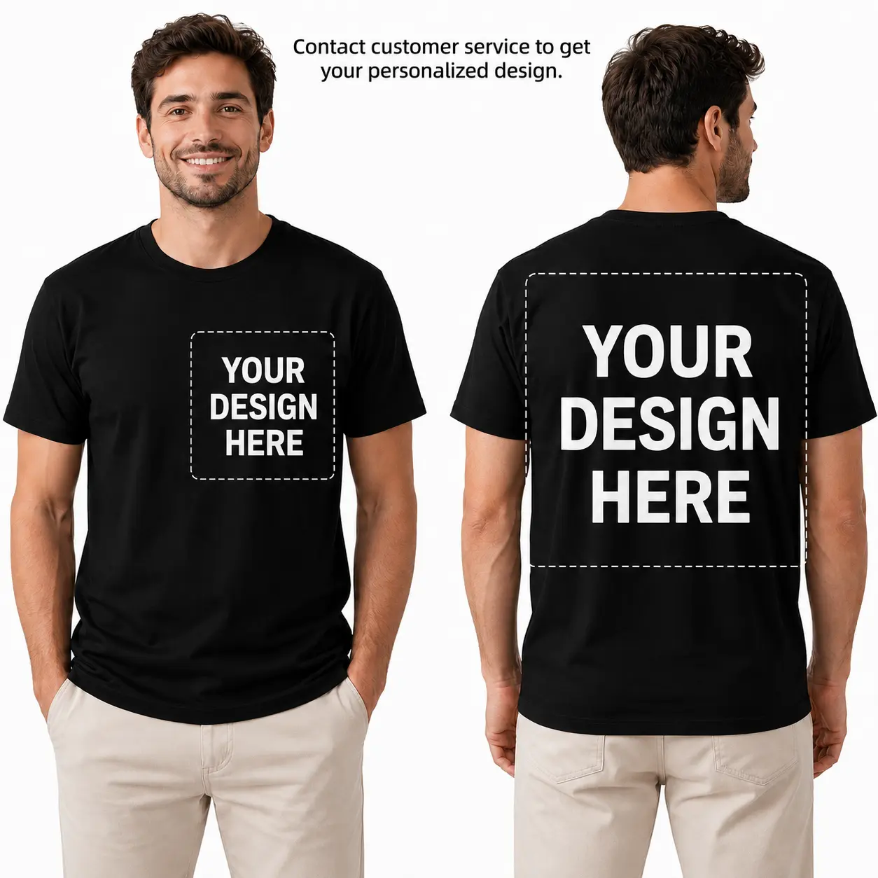 Women's Round Neck Short-Sleeve Cotton T-Shirt - Unisex Custom Graphic, Personalized Front-Back Print, DIY Logo, Teddy-Inspired, Black/White Vintage Distressed Casual Everyday Streetwear Gift