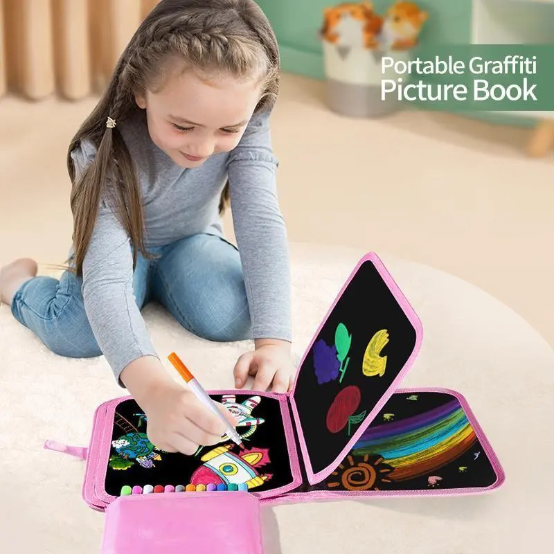 Portable Drawing Book, Drawing Pad, 1 Set Erasable Reusable Chalkboard Book, Educational Graffiti Painting Drawing Board Book for Boys & Girls, Reusable Doodle Book, Art Supplies