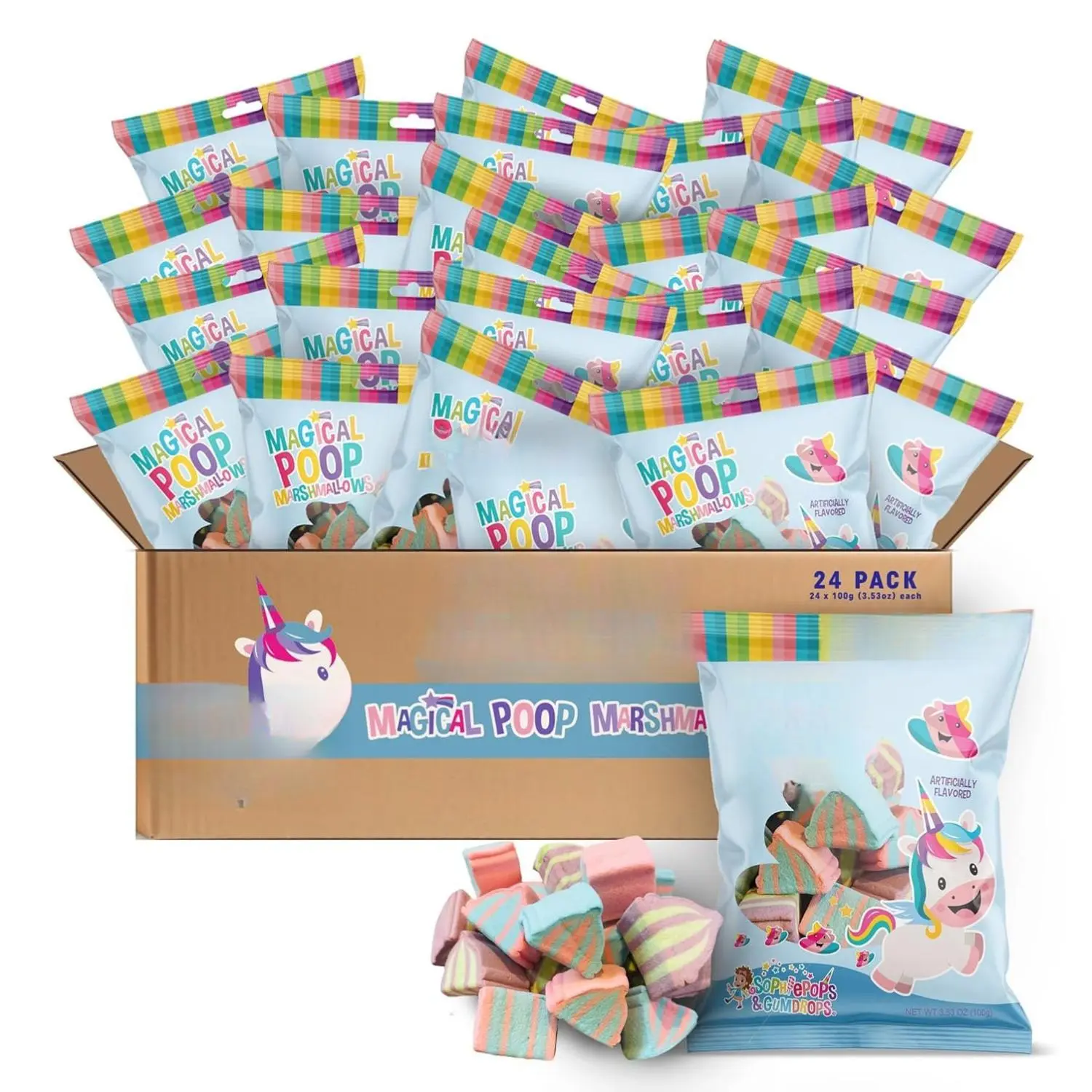 Sophiepops & Gumdrops Magical Unicorn Poop Marshmallows Rainbow Candy 3.53oz 24 Pack Non-Fat Nut Gluten Free Easter Party Favors
