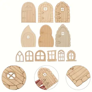 12-Piece Wooden Mini Fairy Gate DIY Kit, 3D Wood Structure, Mini Windows, Perfect for Rustic Garden Crafts, Wall Home Party Decorations