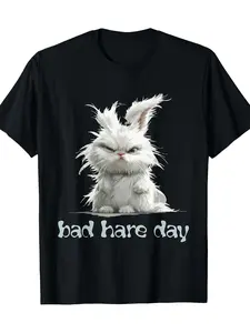 Bad Rabbit Day Funny Word Game Bunny Bunny Fun T-Shirt, Men's T-Shirt, 220g, Thanksgiving, for men, fade-resistant, minimalist style, Halloween, weekend casual