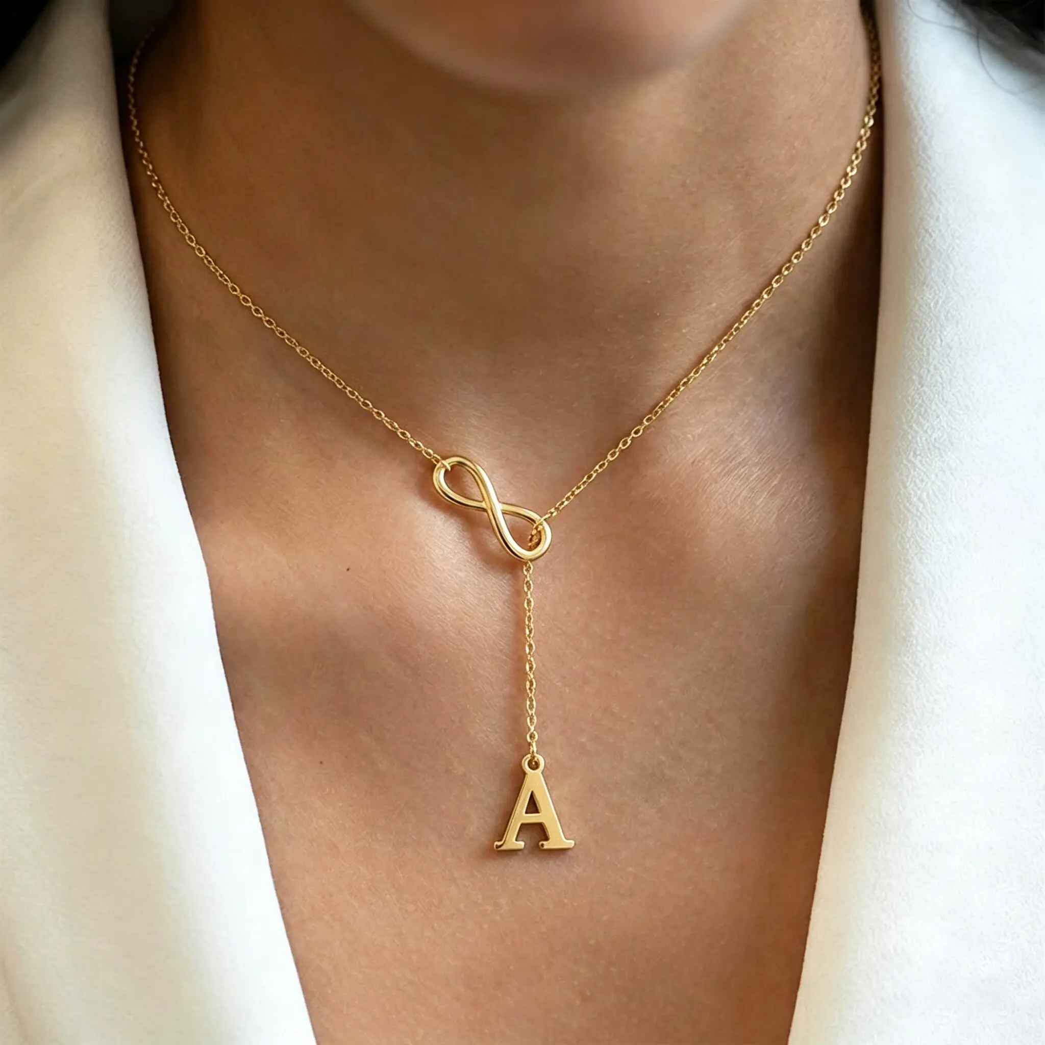 Gold Plated Initial Letter Necklace for Women, Dainty Y-Shaped Pendant with Infinity Symbol, Adjustable Hypoallergenic Fashion Jewelry, Decorative Necklace, Fashion Necklace