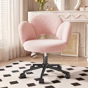 Cute Office Desk Chairs Petal Vanity Chair With Wheels & Back Swivel Height Adjustable Computer Chair For Makeup Room Bedroom, Baby Pink