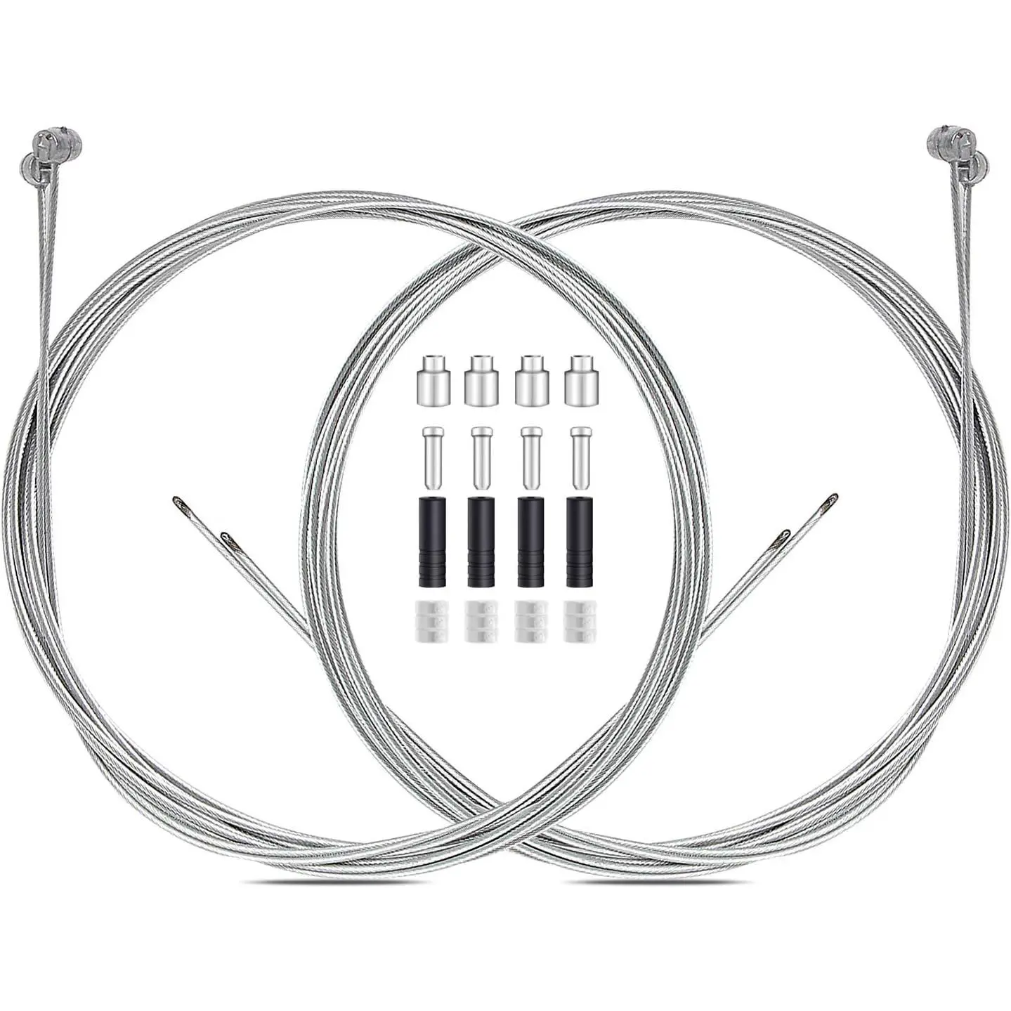 Premium Steel Bike Brake Cable Set (4PCS) - 2M Universal Standard Unisex Road Cycling Gear for Mountain, Race Bikes with Free Cable Cap End Crimps Accessories