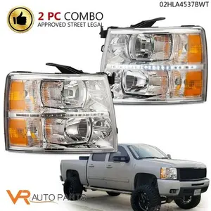 Fit For 07-13 Chevy Silverado LED DRL Strip Clear Lens Chrome Housing Headlights