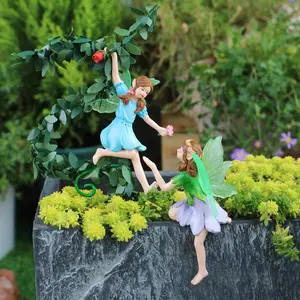 Flower Picking Sisters Design Garden Decoration, 1 Box Simulation Vine Climbing Fairies, Outdoor Garden Micro Landscape Decoration Ornaments