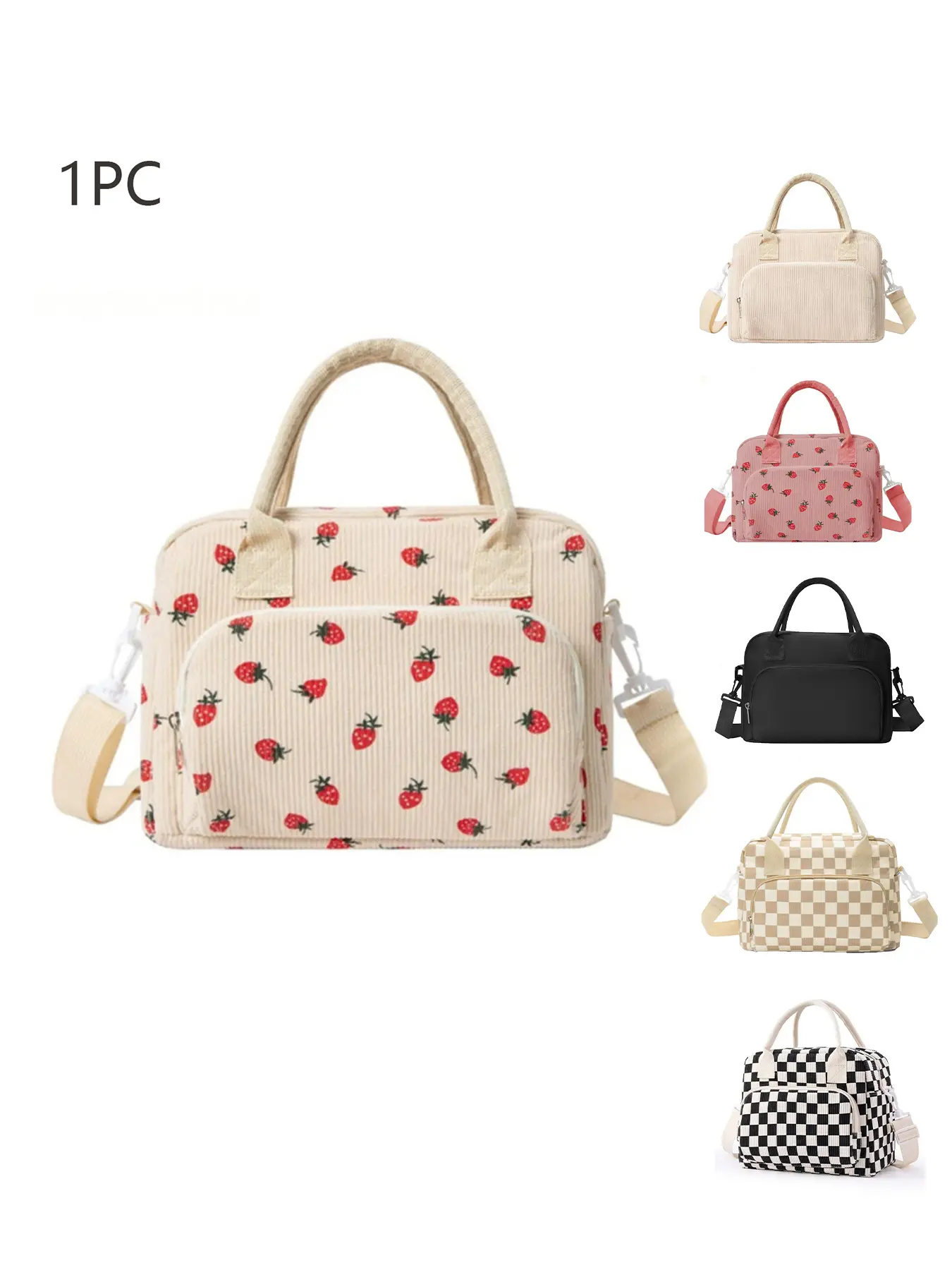 Strawberry printed handbag lunch bag, Lunch Bag Women, Portable Lunch Bag, Durable Lunch Bags, Zipper Lunch Bag, Lunch Bag Gift, daily commuter shoulder bag, multi-color optional, suitable for office workers and student parties