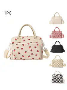 Strawberry printed handbag lunch bag, Lunch Bag Women, Portable Lunch Bag, Durable Lunch Bags, daily commuter shoulder bag, multi-color optional, suitable for office workers and student parties