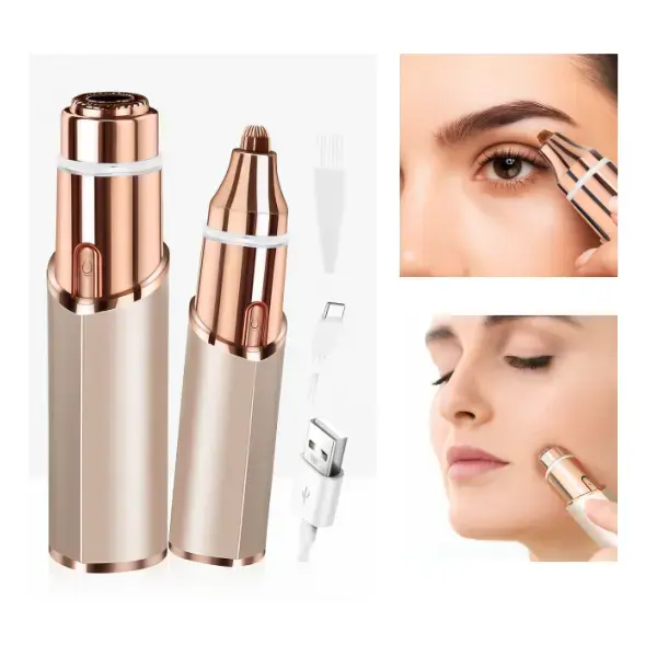 Eyebrow & Facial Trimmer – 2-in-1 rechargeable eyebrow shaver and facial hair remover, body razor epilator with built-in LED light, painless for face, lips, and body