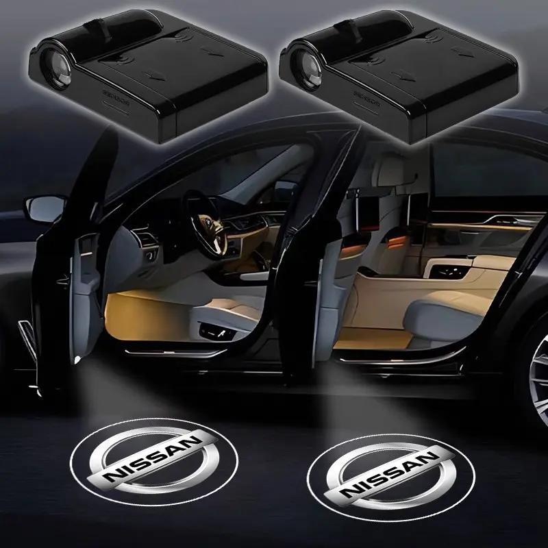 2pcs LED HD Car Door Welcome Light, Led Car Lights, Auto Logo Projector Lamps for Nissan Nismo X-Trail Qashqai Almera J11 Juke Note, Styling Accessories