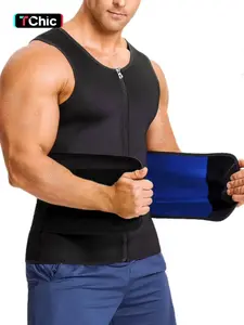 1 Count Men's Sauna Zipper Vest, Adjustable Waist Belt, Heat Trapping Polymer Liner Top, Core Abdominal Toning Sweat Maximizing Shaper, Basic Tops Body Shaper for Men, Suitable For High-Performance Gym, Running