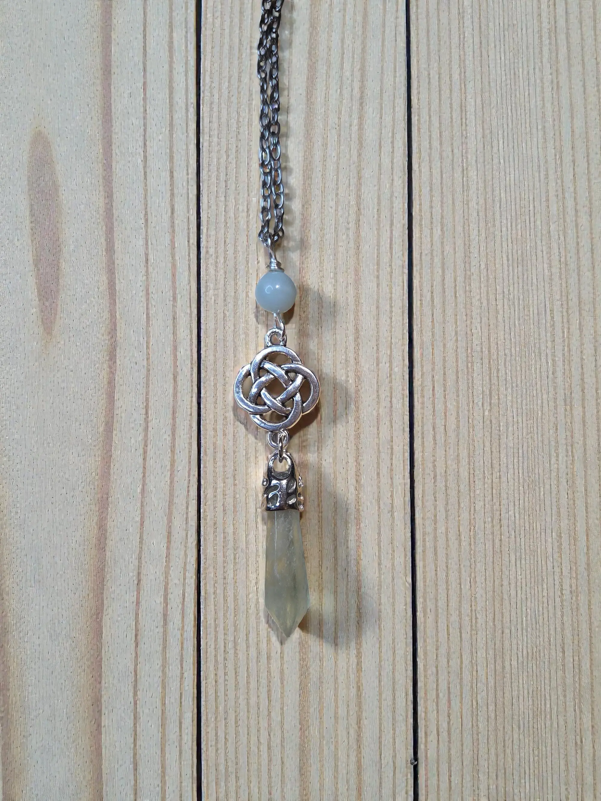 Celtic Fluorite Crystal Necklace - Handcrafted Wire-Wrapped Pendant