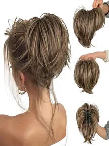 Heavy Messy Bun Hair Piece Claw Clip Short Clip In Ponytail Extension with Metals Wire for Women DIY Full Easy Bun