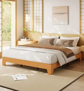 Garvee King Size Boho Wooden Platform Bed Frame with Noise-Free Slats, No Box Spring Needed, Sturdy Nature-Inspired Bedroom Furniture, Easy Assembly, Durable Wooden Bed Foundation