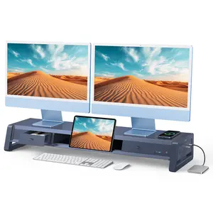 Vaydeer  Metal Dual Monitor Stand Riser with 8 USB Ports, Wireless Charging Pad & Desk Organizer with 2 Storage for PC iMac, Ergonomic Design to Relieve Neck Pain, Ideal for Office & Home Setup, Official Setup, PC Accessories, Gaming Stuff