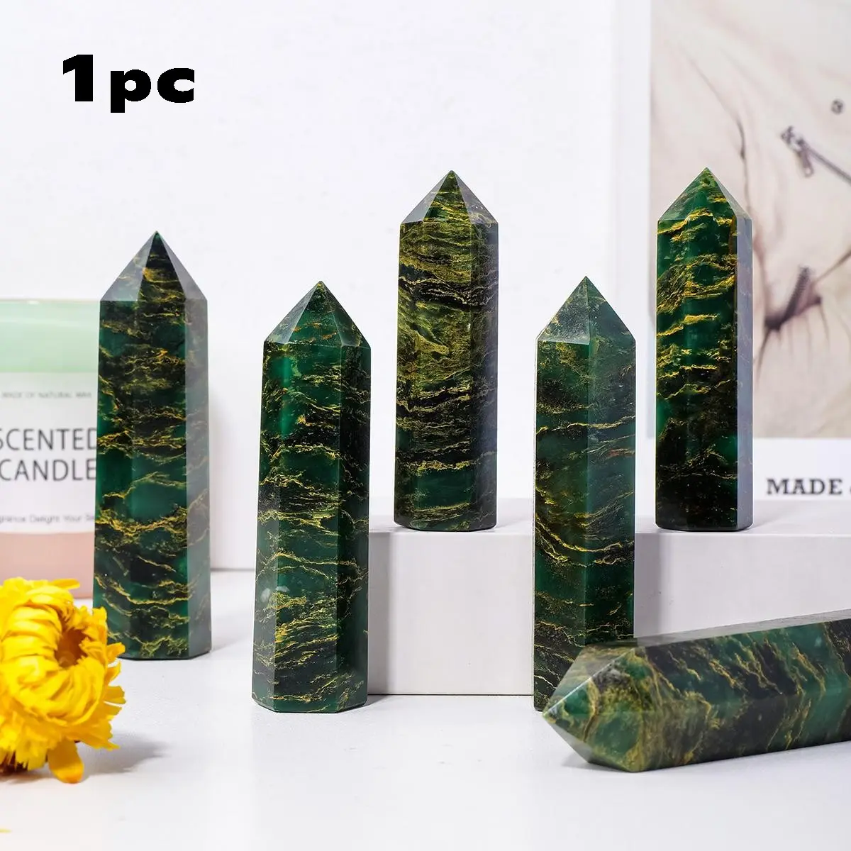 Natural Crystal Emerald Column Ornament, 1 Count Healing Crystal Quartz Tower, Healing Energy Meditation Stone, Feng Shui Ornaments for Home Decor, Crystal Decorative Ornaments, Gemstones and Crystals