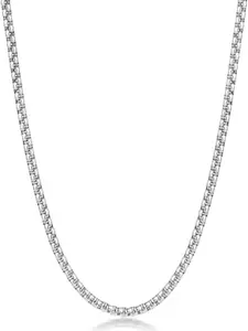 Silver Color Chain Men's Necklace, Stainless Steel Unisex Box Chain, 18-28 Inches, Elegant Design, All Seasons, Exquisite Chain Jewelry